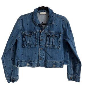 AZOE Polka Dot Denim Jean jacket Cropped Size Medium